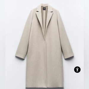 Zara Felt Texture Coat - Sand / Marl - Size M